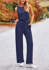 PRETTYGARDEN Jumpsuits Casual Outfits Sleeveless Wide Leg Long Pants Rompers