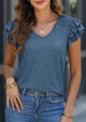 Casual Ruffle Short Sleeve V Neck T-shirts