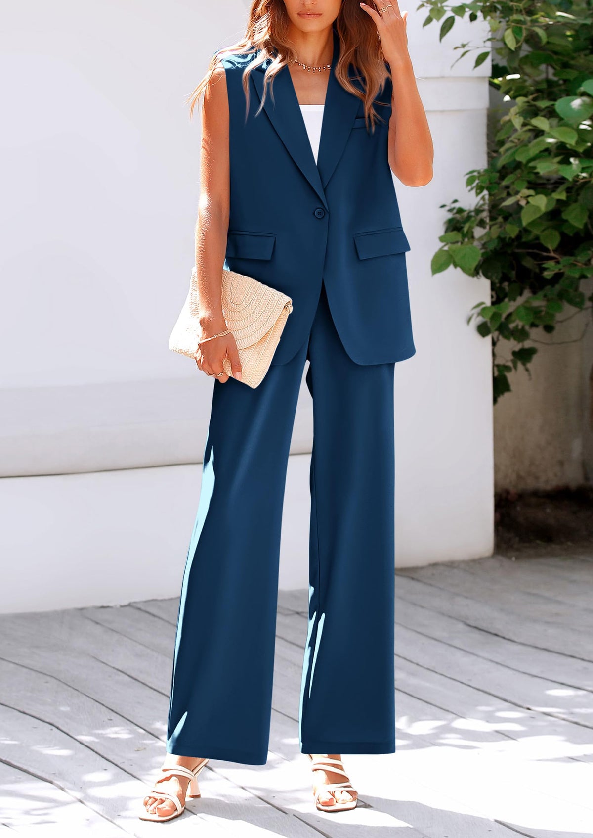 Sleeveless Suit Vest And Wide Leg Pants Business Casual Blazer Set