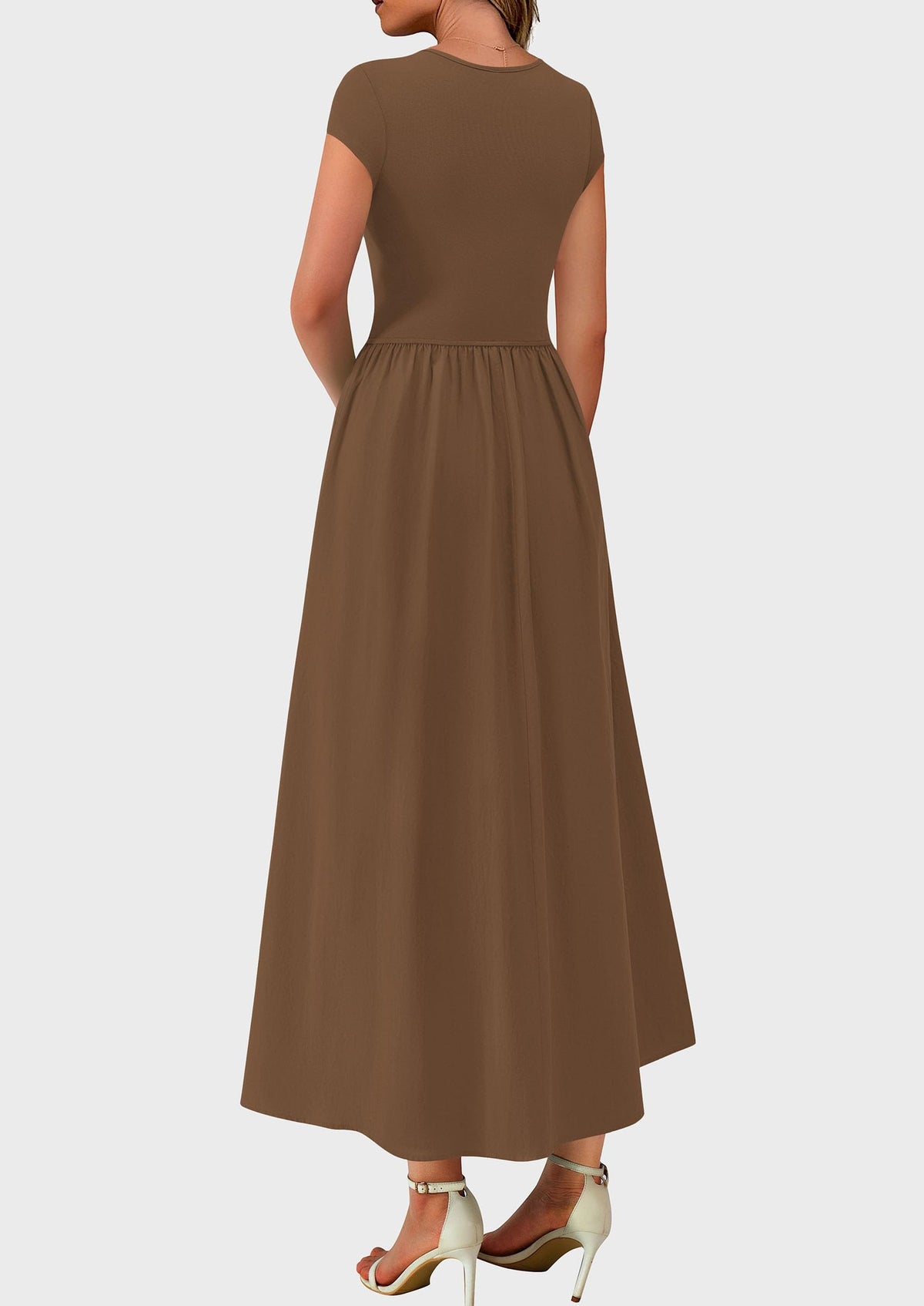 Casual Cap Sleeve Patchwork A Line Flowy Elegant Homecoming Maxi Dress