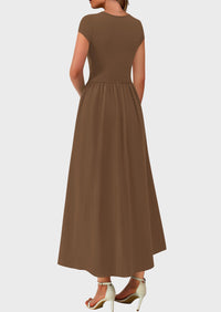 Casual Cap Sleeve Patchwork A Line Flowy Elegant Homecoming Maxi Dress
