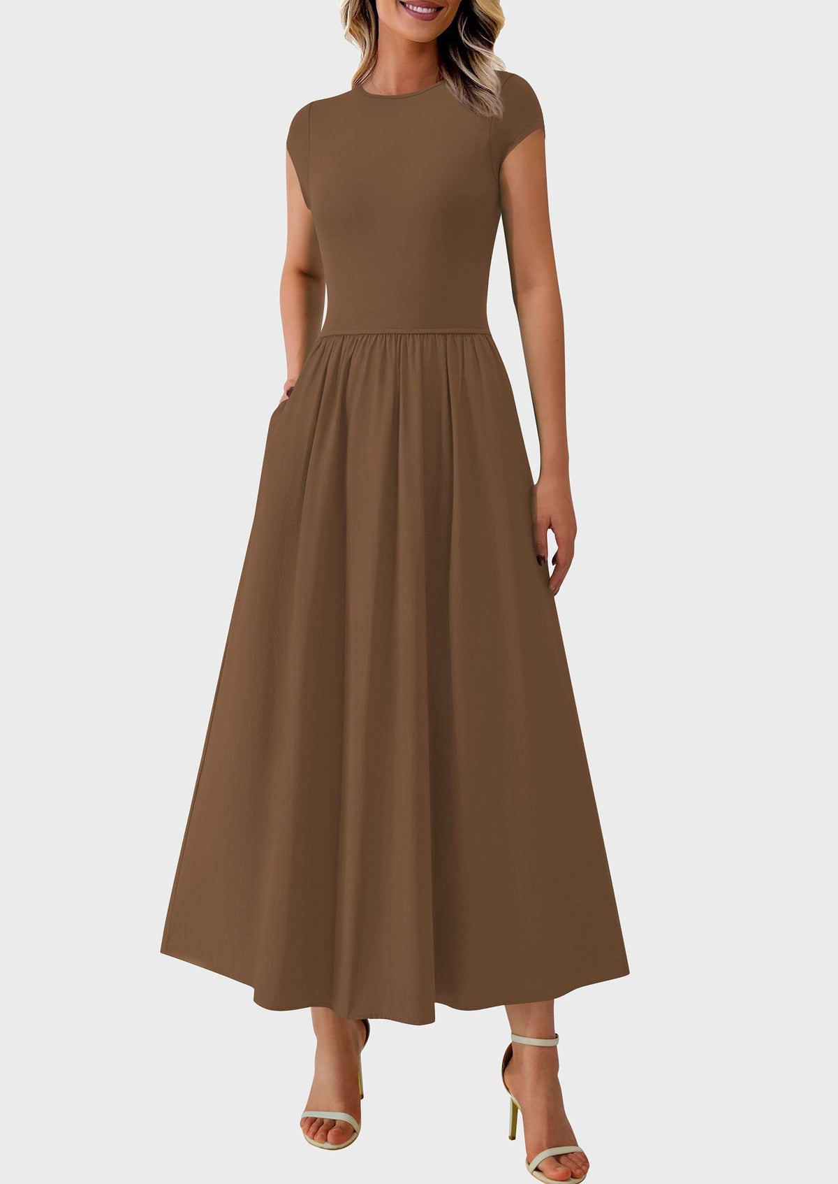 Casual Cap Sleeve Patchwork A Line Flowy Elegant Homecoming Maxi Dress