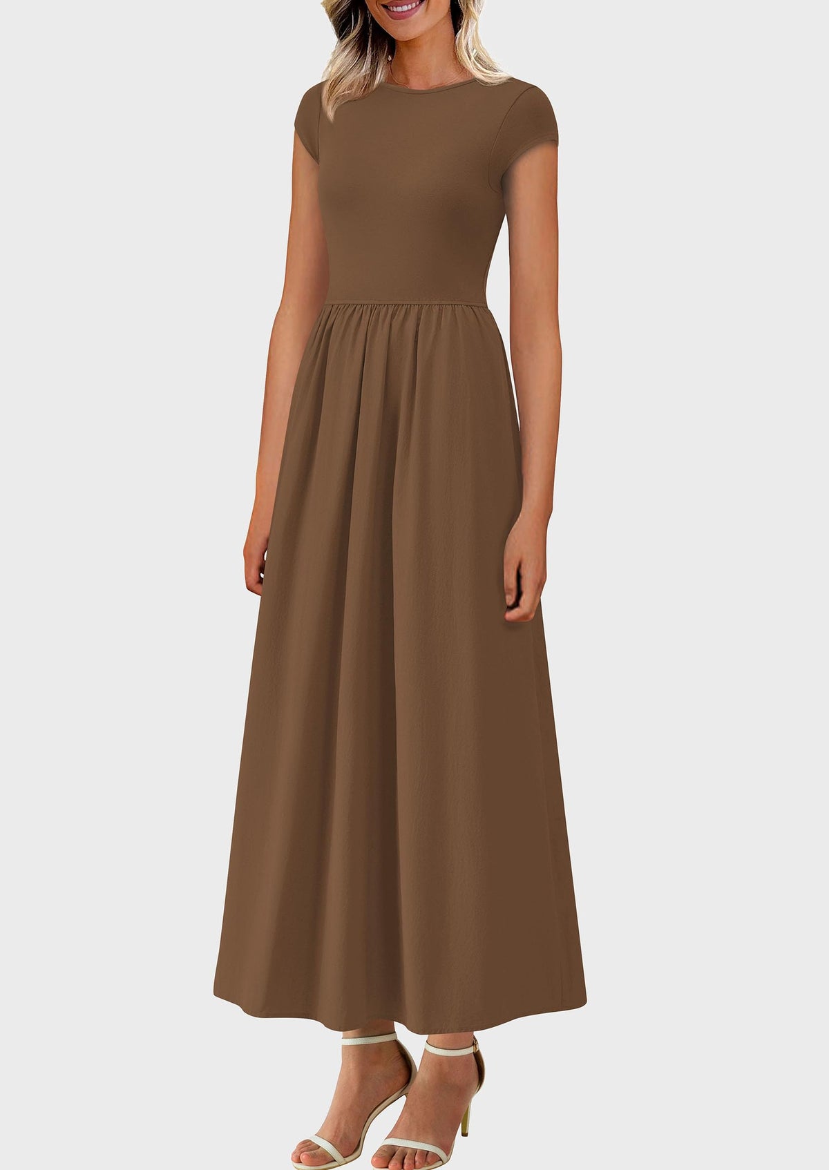 Casual Cap Sleeve Patchwork A Line Flowy Elegant Homecoming Maxi Dress