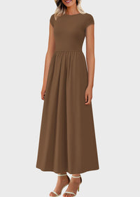 Casual Cap Sleeve Patchwork A Line Flowy Elegant Homecoming Maxi Dress