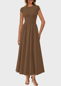 Casual Cap Sleeve Patchwork A Line Flowy Elegant Homecoming Maxi Dress