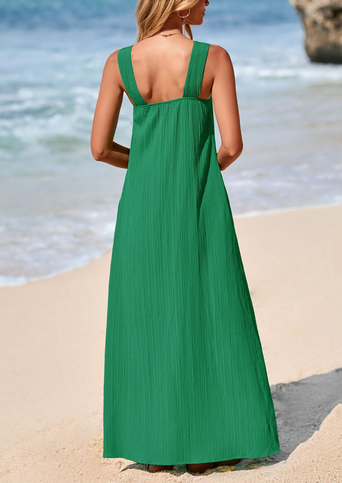 Casual Sleeveless Strappy Loose Flowy Beach Maxi Dress with Pockets