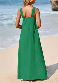 Casual Sleeveless Strappy Loose Flowy Beach Maxi Dress with Pockets