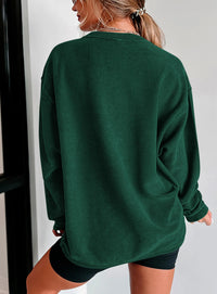Ribbed Corduroy Crew Neck Long Sleeve Loose Fit Casual Oversized Sweatshirt