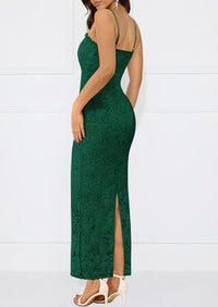 Elegant Spaghetti Strap Lace Floral Bodycon Maxi Dress