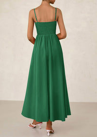 Smocked Beach Casual Spaghetti Strap Swing A Line Flowy Maxi Dresses