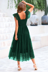 Casual Sleeveless Smocked Ruffle Tulle Flowy Beach Sundress