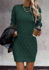 PRETTYGARDEN Sweater Dress for Women Long Puff Sleeve Turtleneck Ribbed Knit Oversized Pullover Winter Short Dress