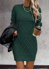 Long Sleeve Chunky Ribbed Knit Mini Sweater Dresses