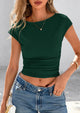 Ruched Crop Cap Sleeve Ribbed Knit Fitted Going Out T-shirts