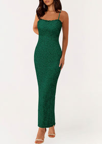 Elegant Spaghetti Strap Lace Floral Bodycon Maxi Dress