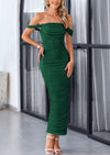 PRETTYGARDEN Womens Off The Shoulder Dress Ruched Bodycon Sleeveless Split Cocktail Party Maxi Dresses
