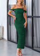 Off The Shoulder Ruched Bodycon Sleeveless Split Maxi Dresses