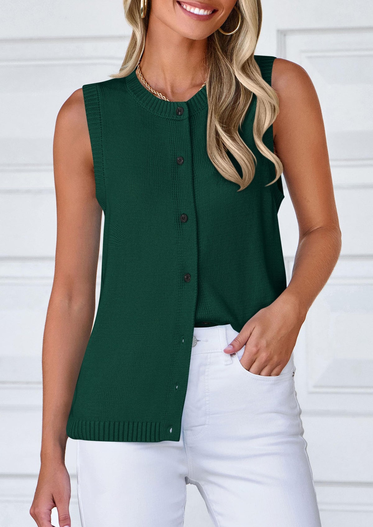 Sleeveless Button Down Business Casual Knit Tank Tops