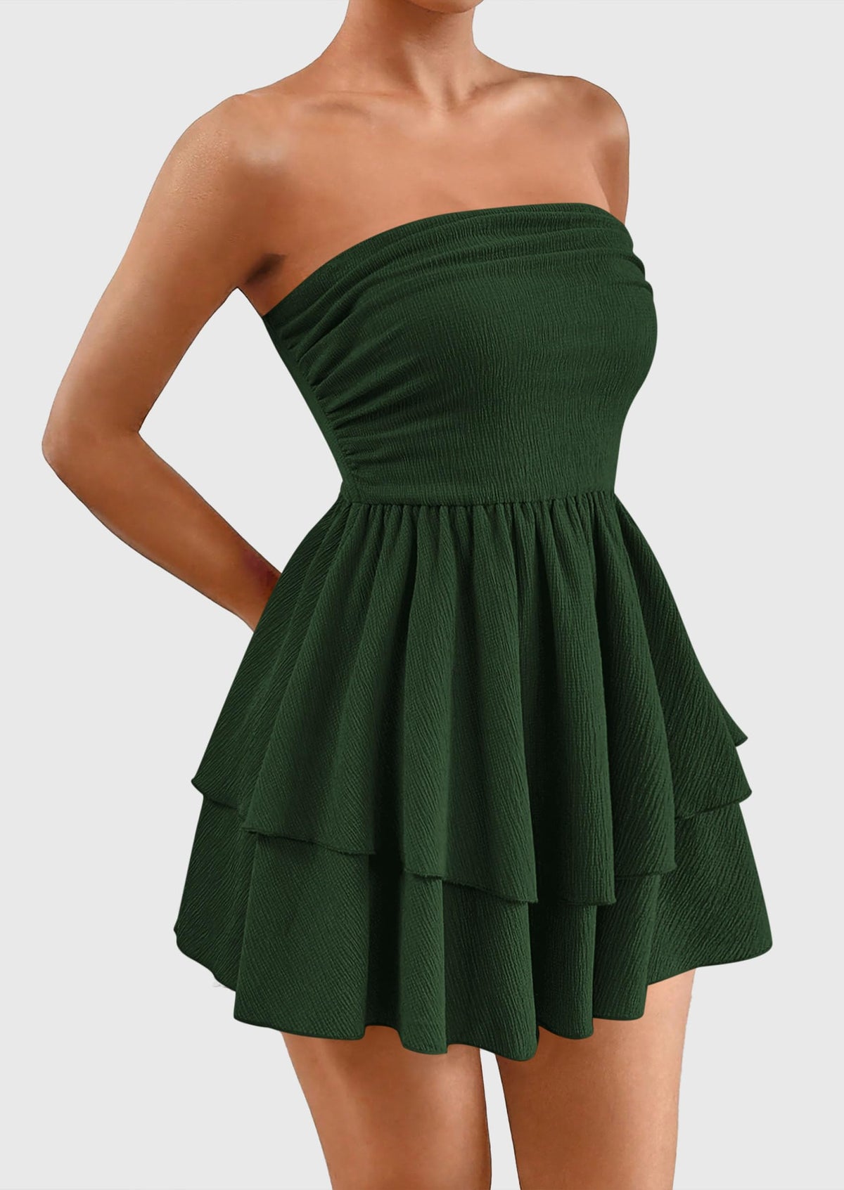Strapless Tube  Off Shoulder Smocked Ruffle A Line Mini Dress