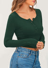 PRETTYGARDEN Women's Summer Long Sleeve Henley T Shirts Ribbed Knit Button Slim Fitted Basic Casual Going Out Fall Tops