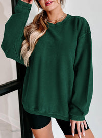 Ribbed Corduroy Crew Neck Long Sleeve Loose Fit Casual Oversized Sweatshirt