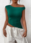 PRETTYGARDEN Womens Off The Shoulder Tops Summer Sleeveless One Shoulder Ruched Asymmetrical Y2K Going Out Crop Tank Top