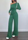 PRETTYGARDEN Casual Two Piece Sets for Women Fall Outfits Asymmetrical Off Shoulder Tops Wide Leg Pants Knit Lounge Set