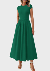 Casual Cap Sleeve Patchwork A Line Flowy Elegant Homecoming Maxi Dress