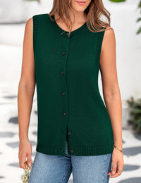 Sleeveless Button Down Business Casual Knit Tank Tops