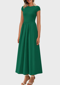 Casual Cap Sleeve Patchwork A Line Flowy Elegant Homecoming Maxi Dress