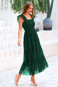 Casual Sleeveless Smocked Ruffle Tulle Flowy Beach Sundress