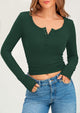Long Sleeve Henley Ribbed Knit Button Up Slim Fitted Basic Casual T-shirts