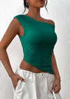 PRETTYGARDEN Womens Off The Shoulder Tops Summer Sleeveless One Shoulder Ruched Asymmetrical Y2K Going Out Crop Tank Top
