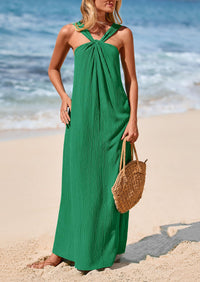 Casual Sleeveless Strappy Loose Flowy Beach Maxi Dress with Pockets