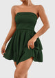 Strapless Tube  Off Shoulder Smocked Ruffle A Line Mini Dress