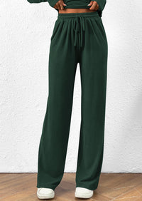 Asymmetrical Long Sleeve T-Shirt Wide Leg Pants Casual 2 Piece Sets