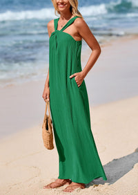 Casual Sleeveless Strappy Loose Flowy Beach Maxi Dress with Pockets