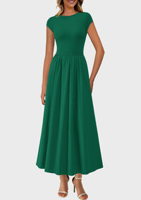 Casual Cap Sleeve Patchwork A Line Flowy Elegant Homecoming Maxi Dress