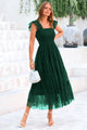 Casual Sleeveless Smocked Ruffle Tulle Flowy Beach Sundress
