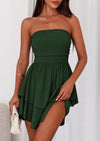 PRETTYGARDEN Women's Summer Strapless Tube Mini Dress Off Shoulder Smocked Ruffle A Line Flowy Short Party Club Dresses