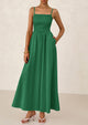 Smocked Beach Casual Spaghetti Strap Swing A Line Flowy Maxi Dresses