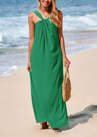 Casual Sleeveless Strappy Loose Flowy Beach Maxi Dress with Pockets