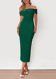 Off The Shoulder Elegant Ribbed Knit Bodycon Wedding Guest Sweater Midi Dresses