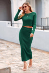 PRETTYGARDEN Women's Spring Fall 2 Piece Sweater Set Rib Knit Long Sleeve Crop Top Maxi Bodycon Skirt Casual Winter Outfits PRETTYGARDEN
