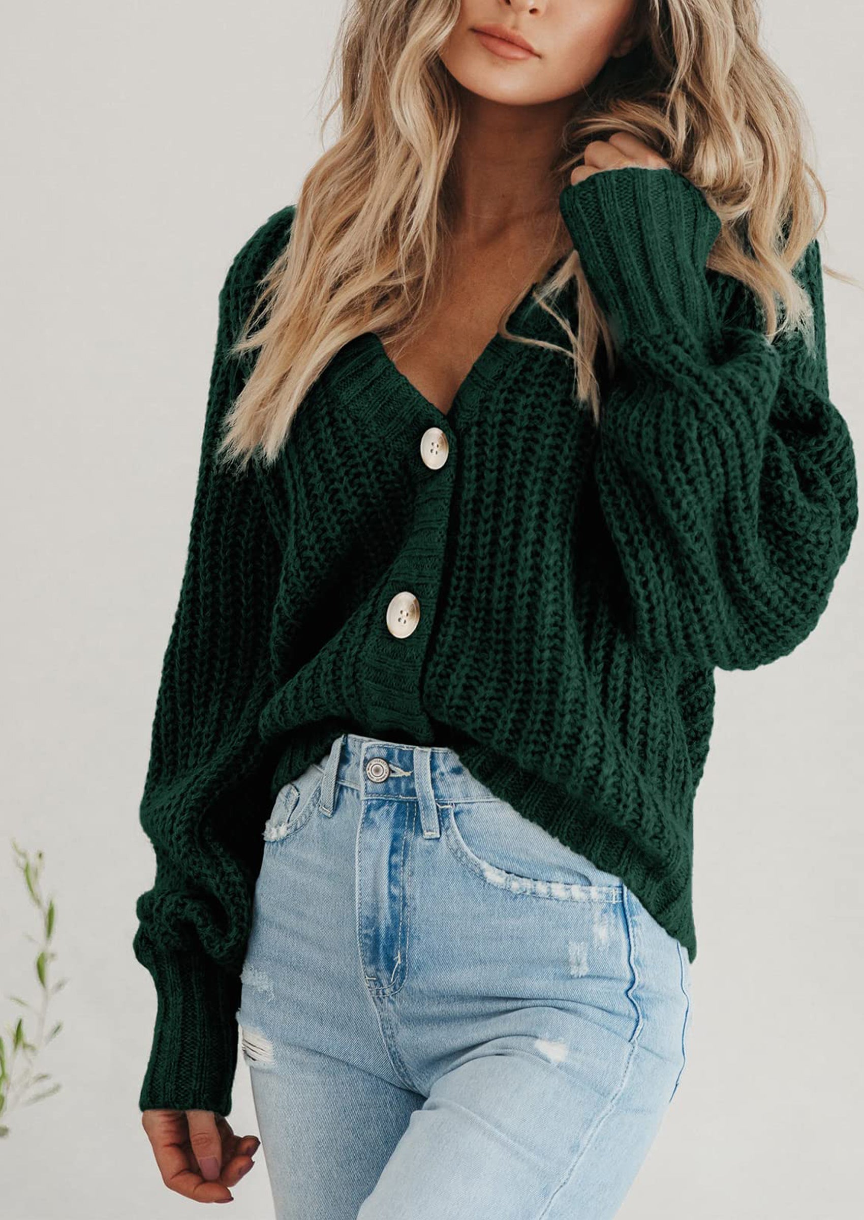 PRETTYGARDEN Women's Chunky Knit Open Front Sweater Long Sleeve Button Loose Short Cardigan Outerwear Coats