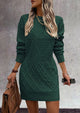 Long Sleeve Chunky Ribbed Knit Mini Sweater Dresses