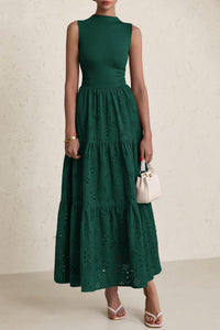Casual Eyelet Sleeveless Maxi Dress with Pockets