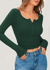 PRETTYGARDEN Women's Summer Long Sleeve Henley T Shirts Ribbed Knit Button Slim Fitted Basic Casual Going Out Fall Tops