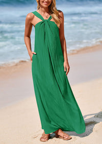 Casual Sleeveless Strappy Loose Flowy Beach Maxi Dress with Pockets