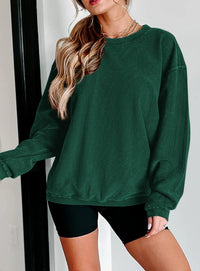 Ribbed Corduroy Crew Neck Long Sleeve Loose Fit Casual Oversized Sweatshirt